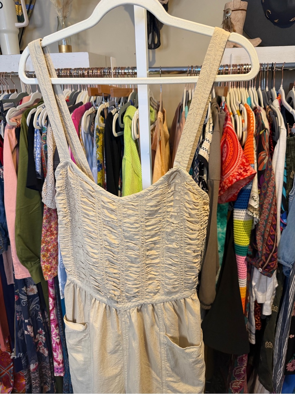 NWT Free People Forever & Always Oversized Smocked One-Piece Wide-Leg Jumpsuit - Picture 9 of 12